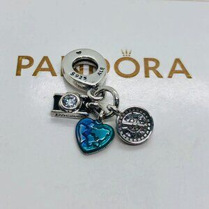 ✨🔥Pandora Camera. Heart & Compass Triple Dangle Charm